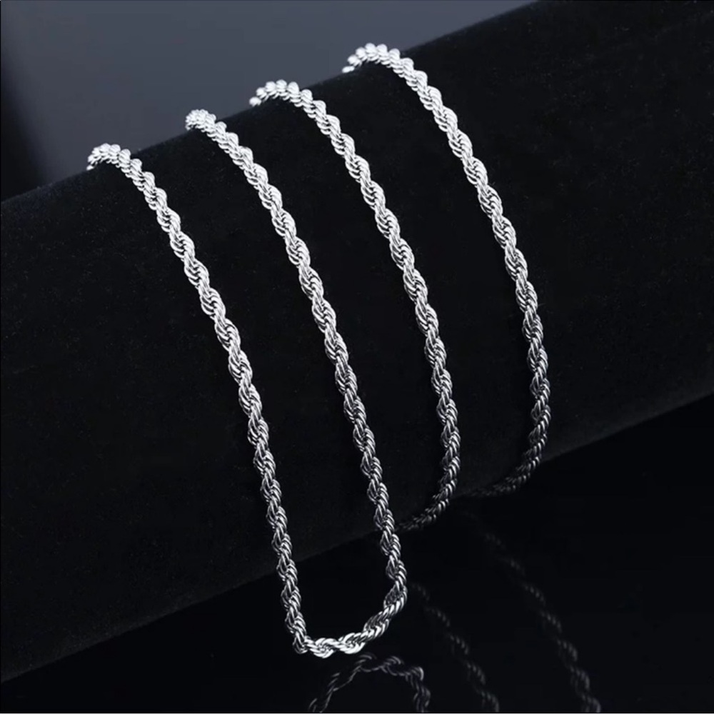 Stainless steel silver twisted rope necklace 24 inches, 3mm